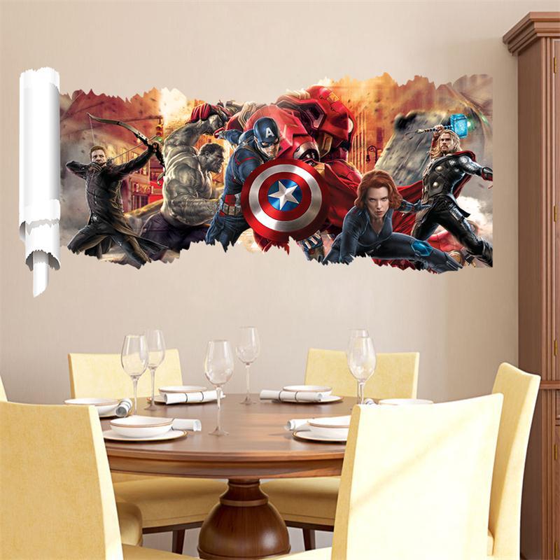 Popular Decorative 3D Wall Hole Stickers For Living Room Bedroom Decor PVC Home Wall Art Movie Avenger Decorations Mural Poster